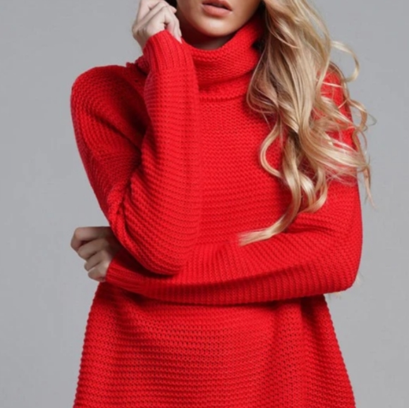 "Host Pick" New Warm Comfy Ribbed Red Winter Fall Turtleneck Sweater - Picture 6 of 8